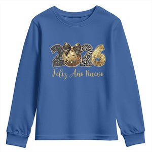Spanish New Year 2026 Youth Sweatshirt Feliz Ano Nuevo NYE Party Disco Ball TS11 Royal Blue Print Your Wear