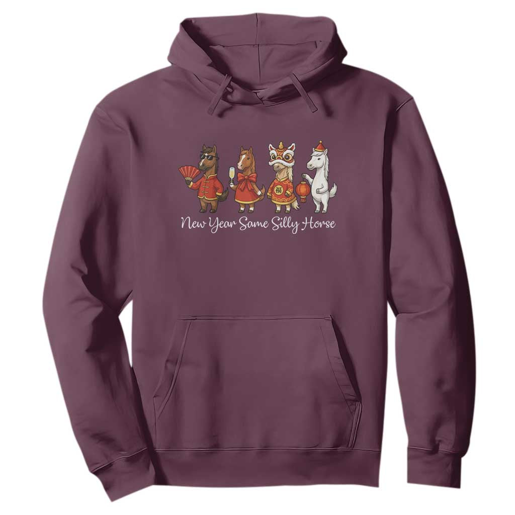 Funny Chinese New Year 2026 Hoodie New Year Same Silly Horse TS11 Maroon Print Your Wear
