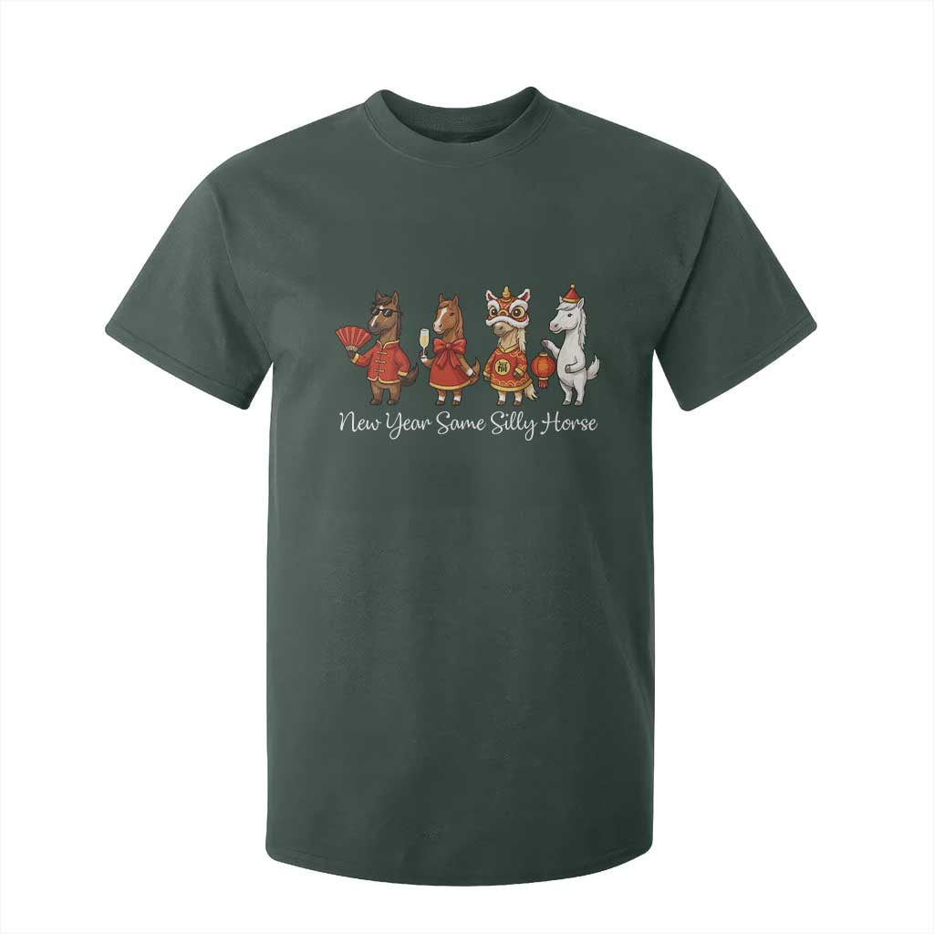 Funny Chinese New Year 2026 T Shirt For Kid New Year Same Silly Horse TS11 Dark Forest Green Print Your Wear