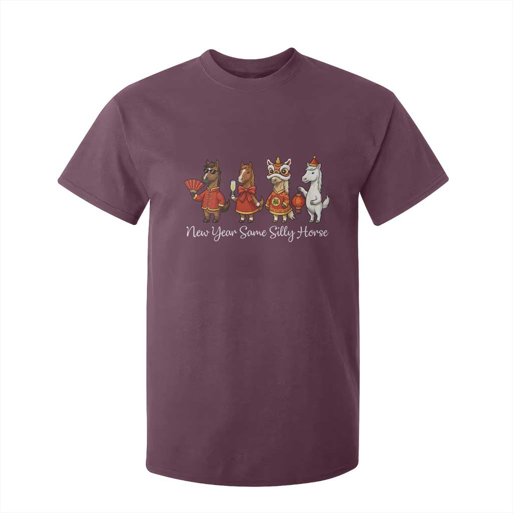 Funny Chinese New Year 2026 T Shirt For Kid New Year Same Silly Horse TS11 Maroon Print Your Wear