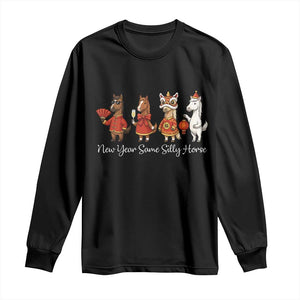 Funny Chinese New Year 2026 Long Sleeve Shirt New Year Same Silly Horse TS11 Black Print Your Wear