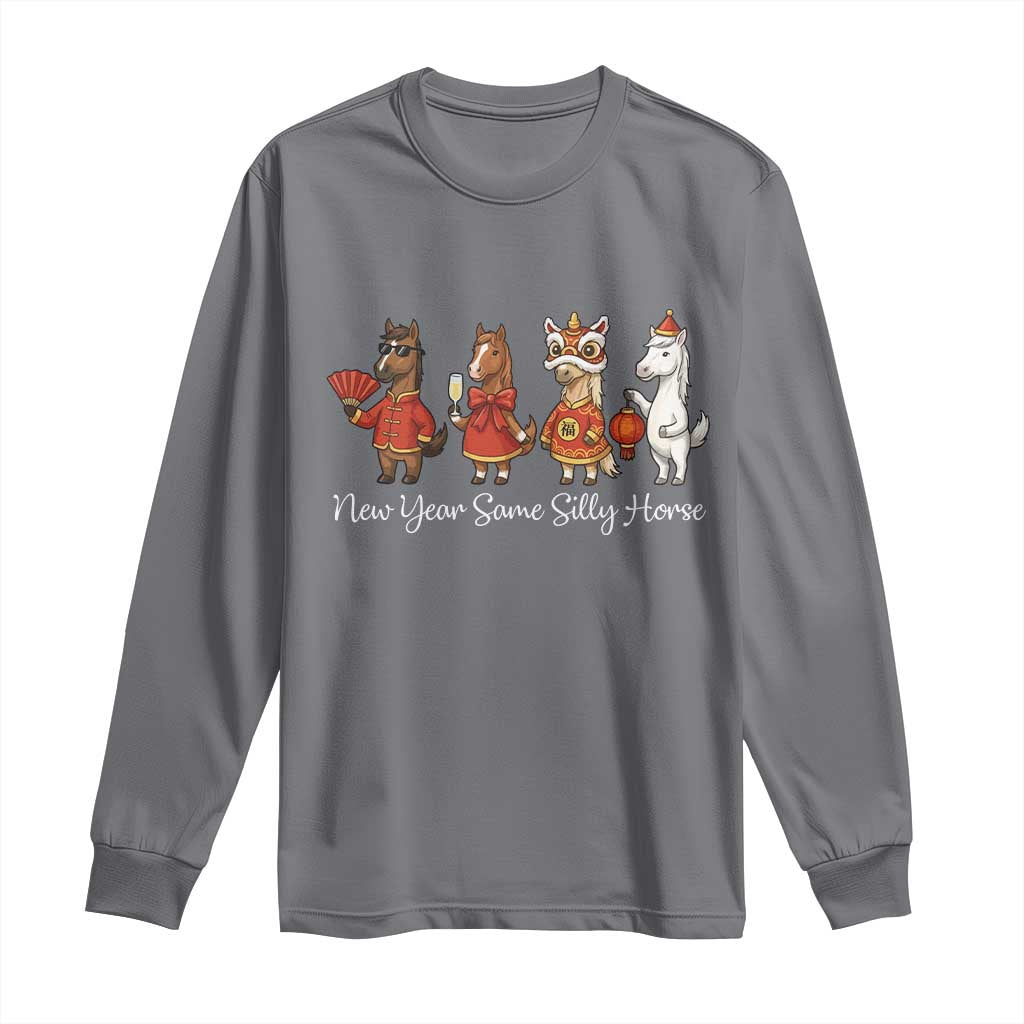 Funny Chinese New Year 2026 Long Sleeve Shirt New Year Same Silly Horse TS11 Charcoal Print Your Wear