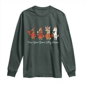 Funny Chinese New Year 2026 Long Sleeve Shirt New Year Same Silly Horse TS11 Dark Forest Green Print Your Wear