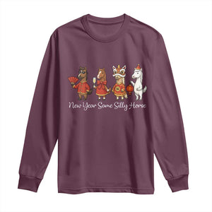 Funny Chinese New Year 2026 Long Sleeve Shirt New Year Same Silly Horse TS11 Maroon Print Your Wear