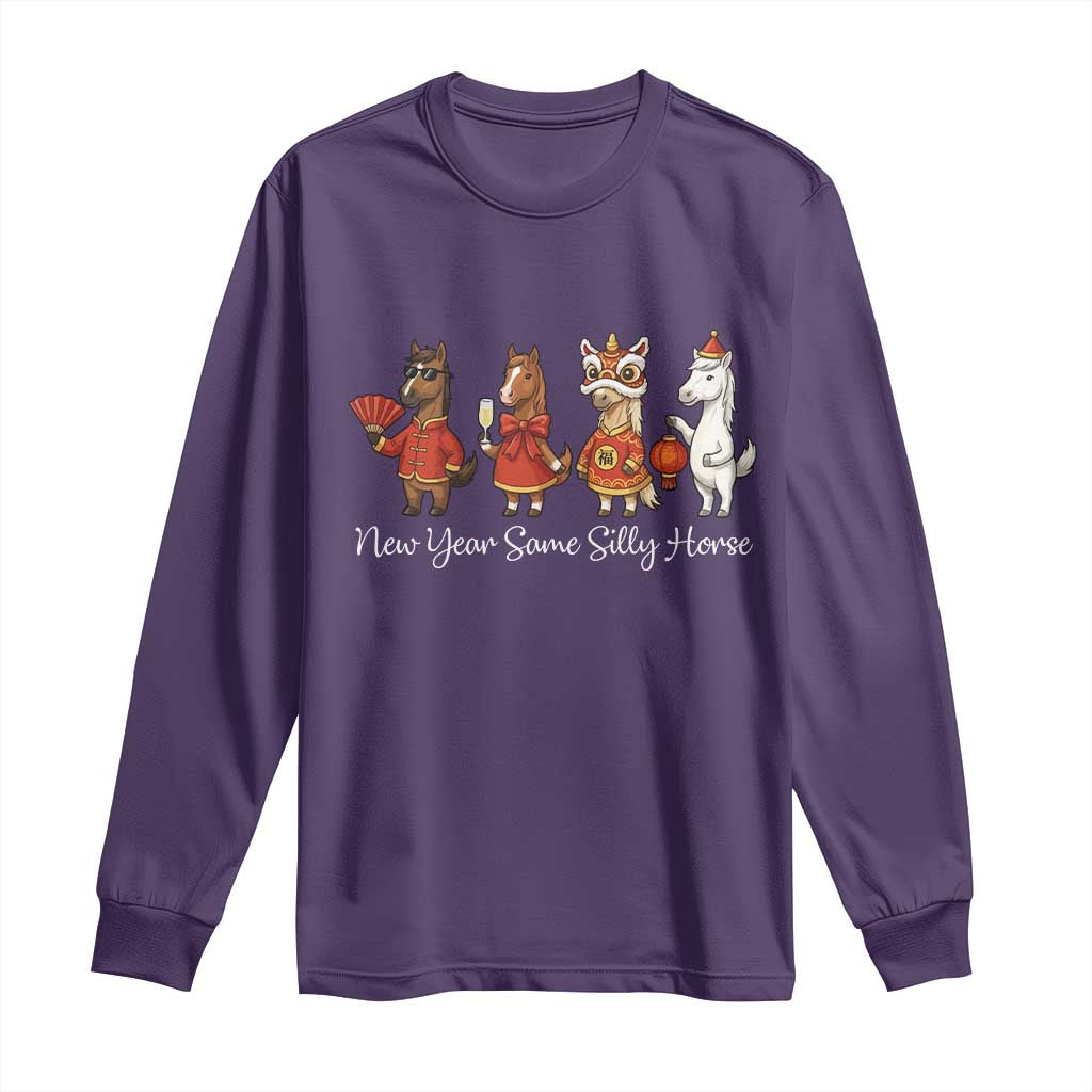 Funny Chinese New Year 2026 Long Sleeve Shirt New Year Same Silly Horse TS11 Purple Print Your Wear