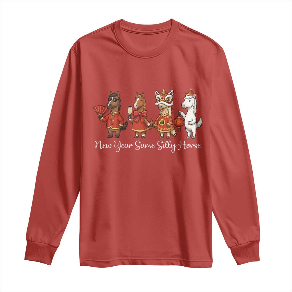 Funny Chinese New Year 2026 Long Sleeve Shirt New Year Same Silly Horse TS11 Red Print Your Wear