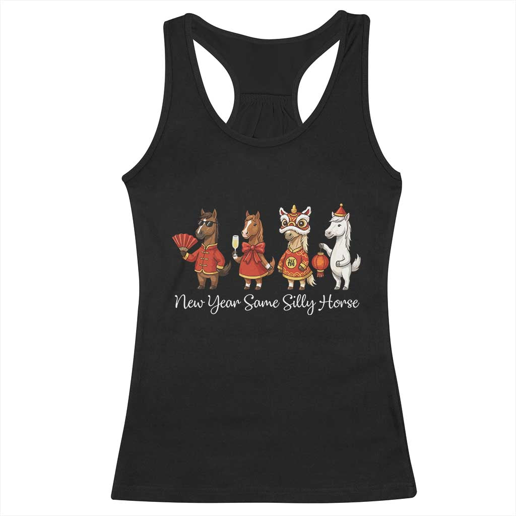 Funny Chinese New Year 2026 Racerback Tank Top New Year Same Silly Horse TS11 Black Print Your Wear