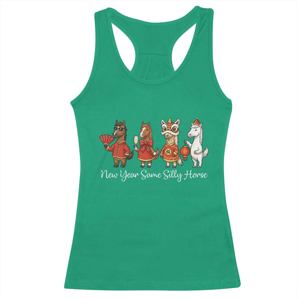 Funny Chinese New Year 2026 Racerback Tank Top New Year Same Silly Horse TS11 Irish Green Print Your Wear
