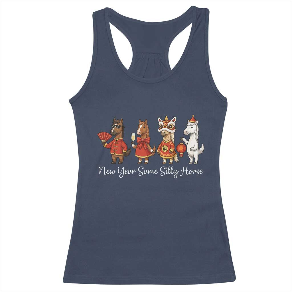 Funny Chinese New Year 2026 Racerback Tank Top New Year Same Silly Horse TS11 Navy Print Your Wear