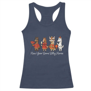 Funny Chinese New Year 2026 Racerback Tank Top New Year Same Silly Horse TS11 Navy Print Your Wear