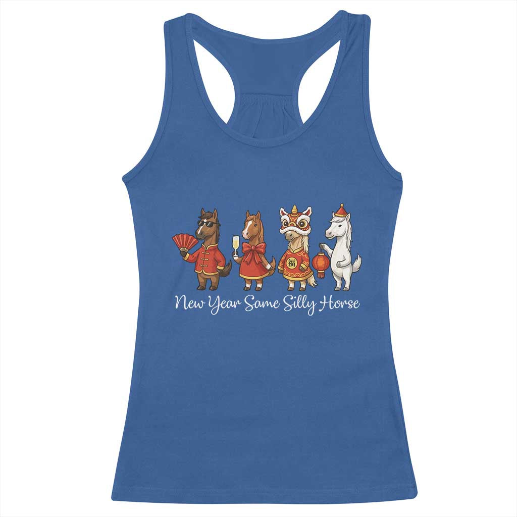 Funny Chinese New Year 2026 Racerback Tank Top New Year Same Silly Horse TS11 Royal Blue Print Your Wear