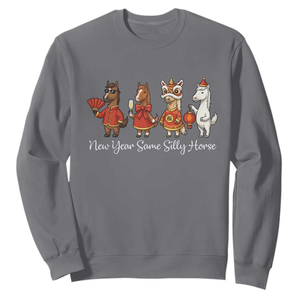 Funny Chinese New Year 2026 Sweatshirt New Year Same Silly Horse TS11 Charcoal Print Your Wear