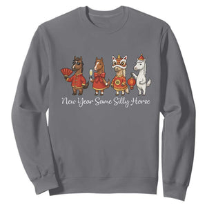 Funny Chinese New Year 2026 Sweatshirt New Year Same Silly Horse TS11 Charcoal Print Your Wear