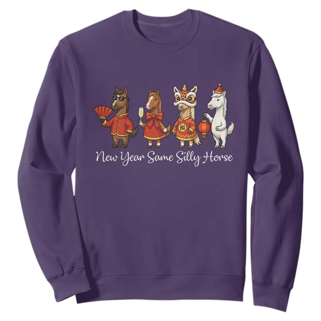 Funny Chinese New Year 2026 Sweatshirt New Year Same Silly Horse TS11 Purple Print Your Wear