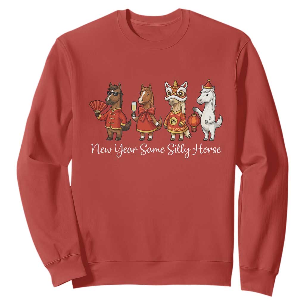 Funny Chinese New Year 2026 Sweatshirt New Year Same Silly Horse TS11 Red Print Your Wear