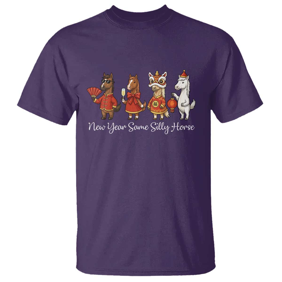 Funny Chinese New Year 2026 T Shirt New Year Same Silly Horse TS11 Purple Print Your Wear