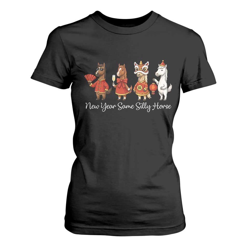 Funny Chinese New Year 2026 T Shirt For Women New Year Same Silly Horse TS11 Black Print Your Wear