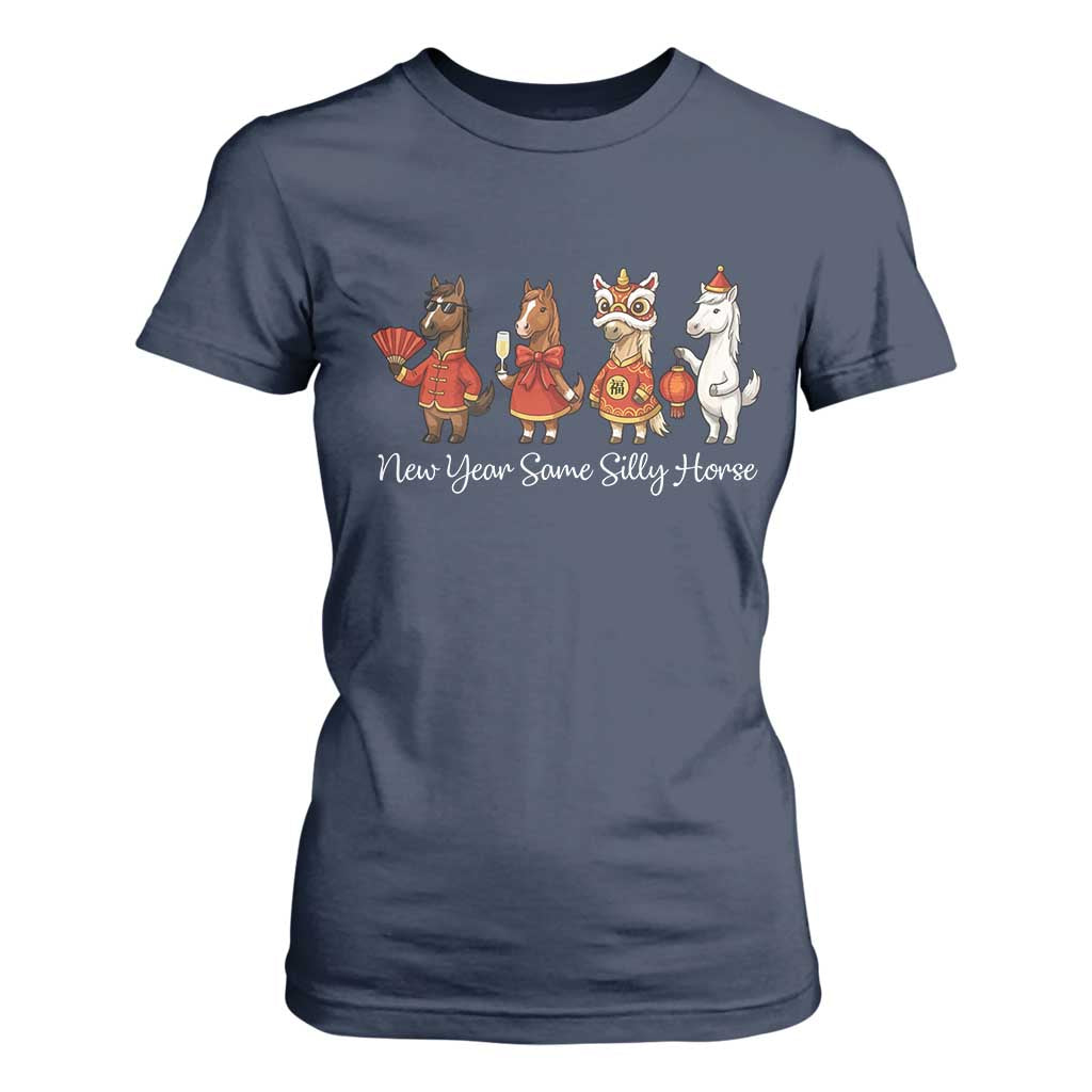 Funny Chinese New Year 2026 T Shirt For Women New Year Same Silly Horse TS11 Navy Print Your Wear