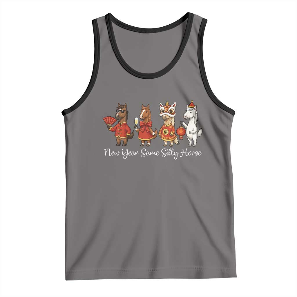 Funny Chinese New Year 2026 Tank Top New Year Same Silly Horse TS11 Deep Heather Black Print Your Wear