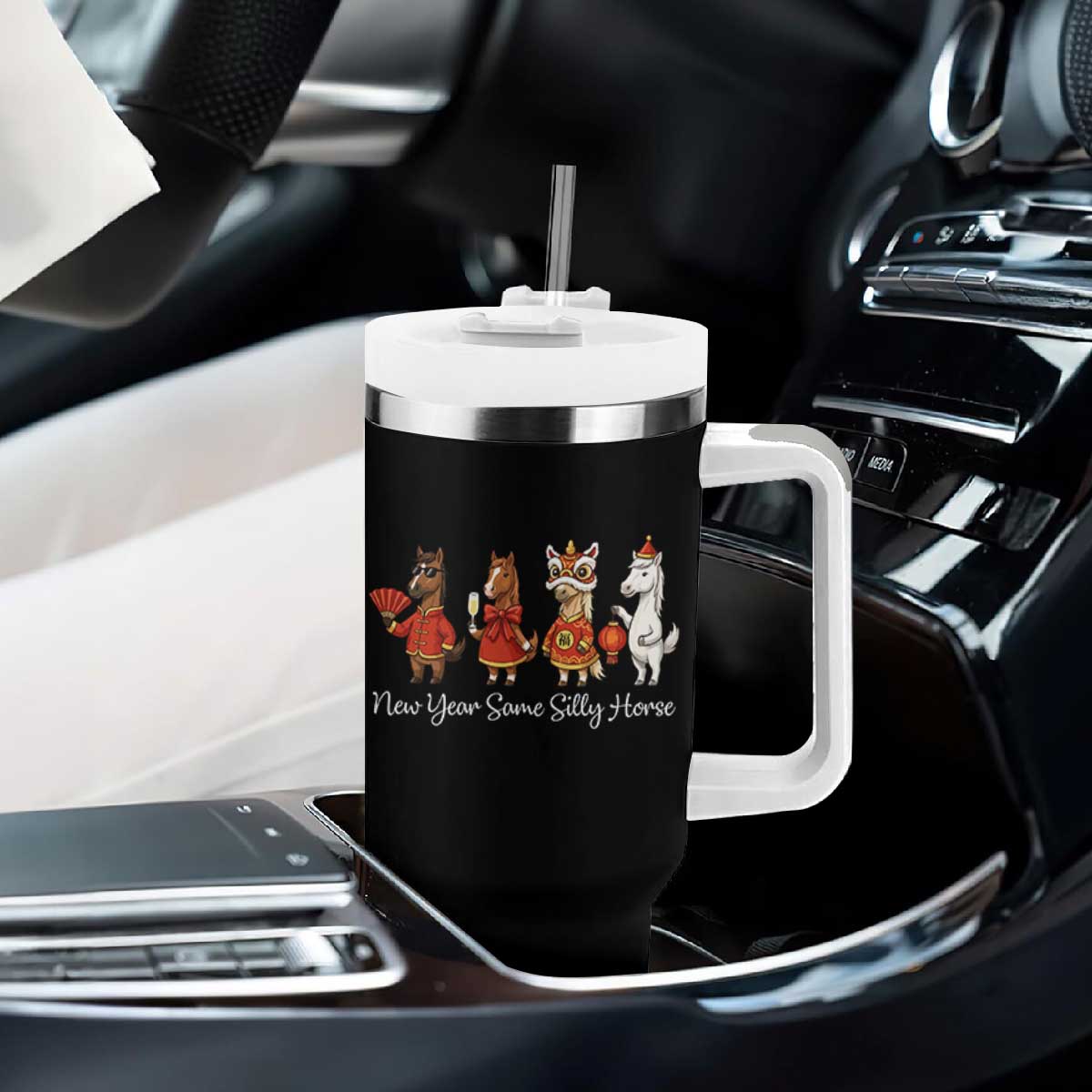 Funny Chinese New Year 2026 Tumbler With Handle New Year Same Silly Horse TS11 Print Your Wear