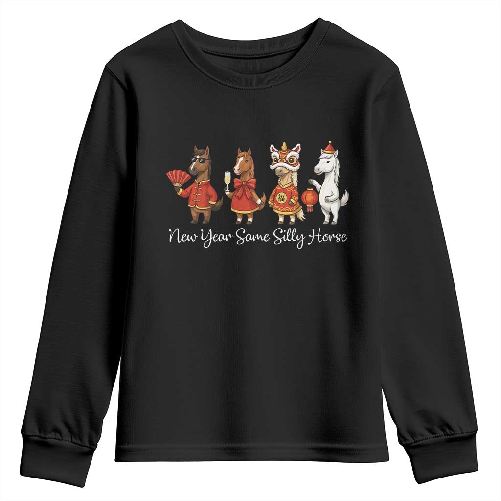 Funny Chinese New Year 2026 Youth Sweatshirt New Year Same Silly Horse TS11 Black Print Your Wear