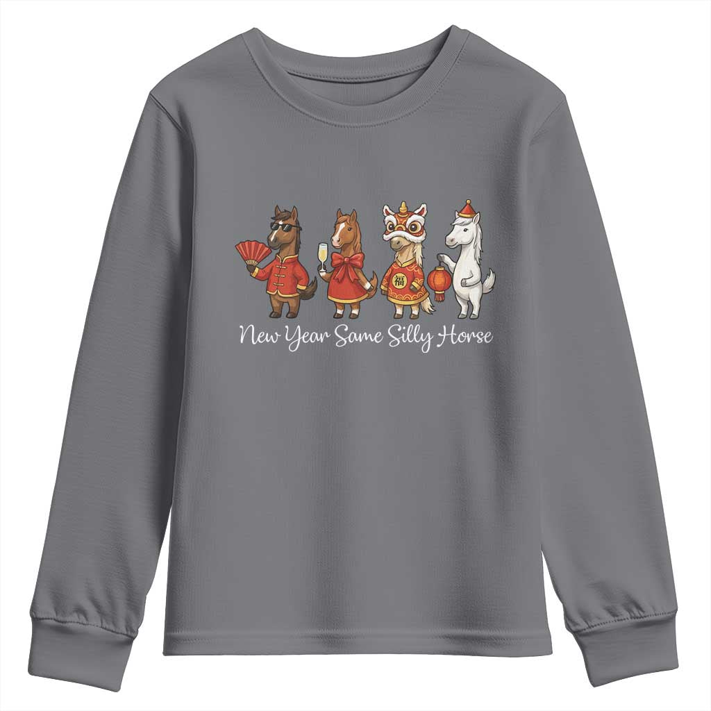 Funny Chinese New Year 2026 Youth Sweatshirt New Year Same Silly Horse TS11 Charcoal Print Your Wear