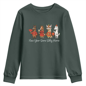 Funny Chinese New Year 2026 Youth Sweatshirt New Year Same Silly Horse TS11 Dark Forest Green Print Your Wear