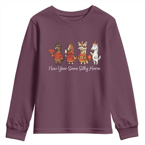 Funny Chinese New Year 2026 Youth Sweatshirt New Year Same Silly Horse TS11 Maroon Print Your Wear