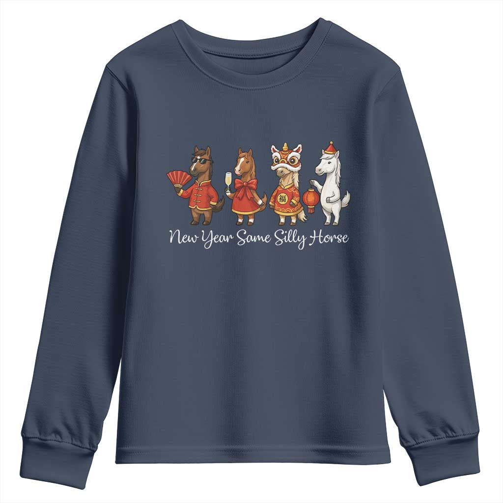 Funny Chinese New Year 2026 Youth Sweatshirt New Year Same Silly Horse TS11 Navy Print Your Wear