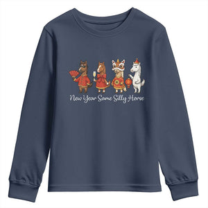 Funny Chinese New Year 2026 Youth Sweatshirt New Year Same Silly Horse TS11 Navy Print Your Wear