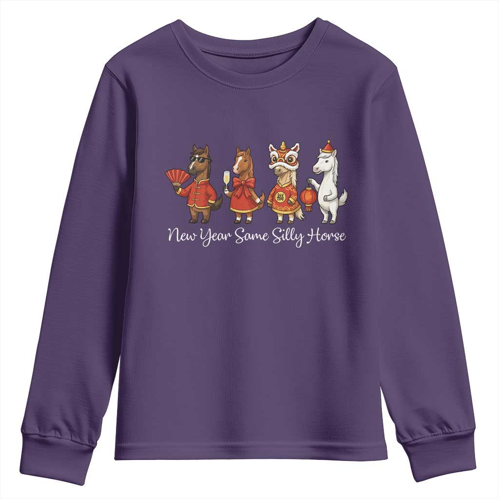 Funny Chinese New Year 2026 Youth Sweatshirt New Year Same Silly Horse TS11 Purple Print Your Wear
