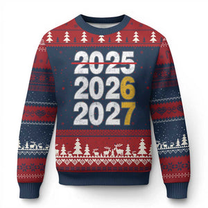 Funny 67 New Year Ugly Christmas Sweater Happy New Year 2026 2027 Six Seven Meme TS11 Navy Red Print Your Wear