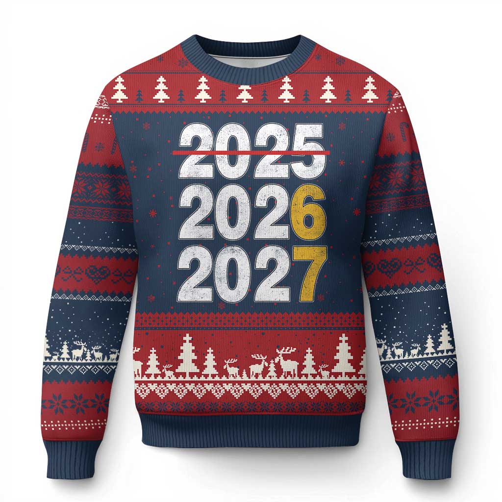 Funny 67 New Year Ugly Christmas Sweater Happy New Year 2026 2027 Six Seven Meme TS11 Navy Red Print Your Wear