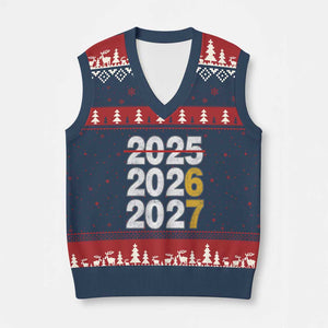 Funny 67 New Year V-Neck Knit Sweater Vest Happy New Year 2026 2027 Six Seven Meme TS11 Navy Red Print Your Wear
