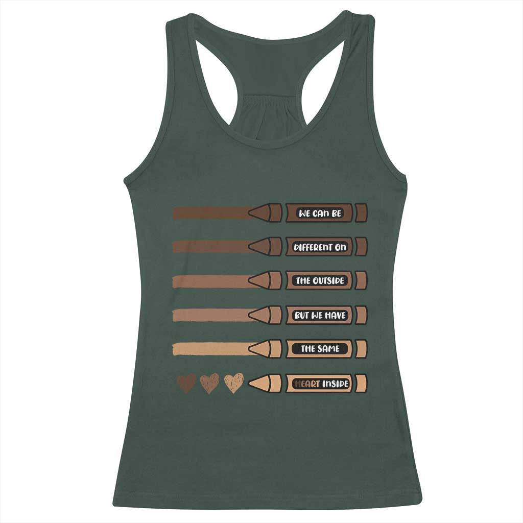 Melanin Black Teacher Racerback Tank Top We Can Be Different On The Outside But We Have The Same Heart Inside TS11 Dark Forest Green Print Your Wear