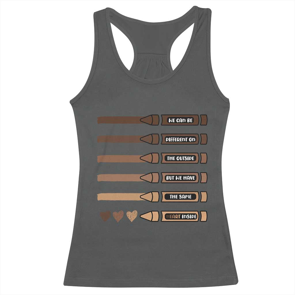 Melanin Black Teacher Racerback Tank Top We Can Be Different On The Outside But We Have The Same Heart Inside TS11 Dark Heather Print Your Wear