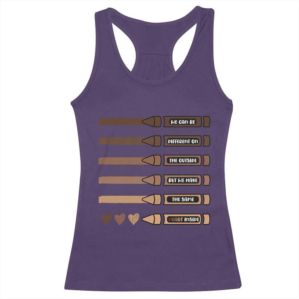 Melanin Black Teacher Racerback Tank Top We Can Be Different On The Outside But We Have The Same Heart Inside TS11 Purple Print Your Wear