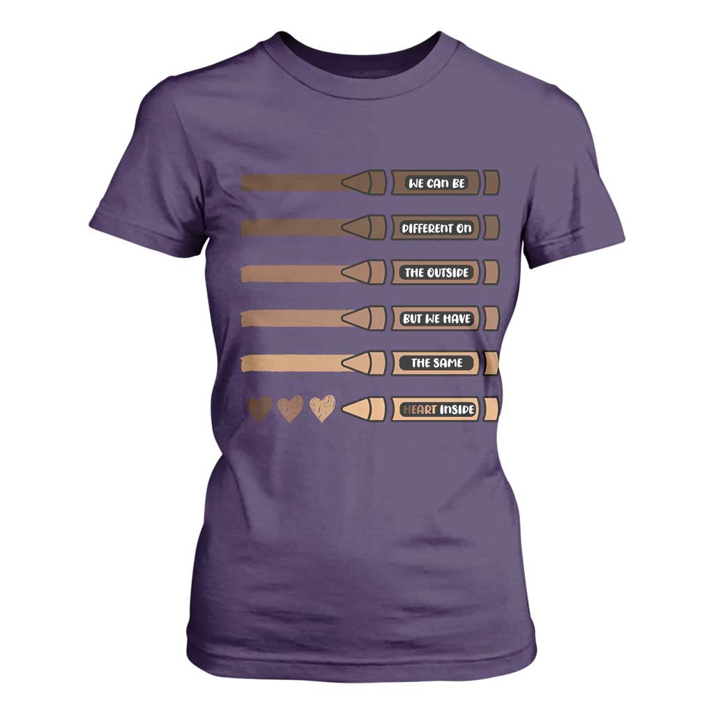 Melanin Black Teacher T Shirt For Women We Can Be Different On The Outside But We Have The Same Heart Inside TS11 Purple Print Your Wear