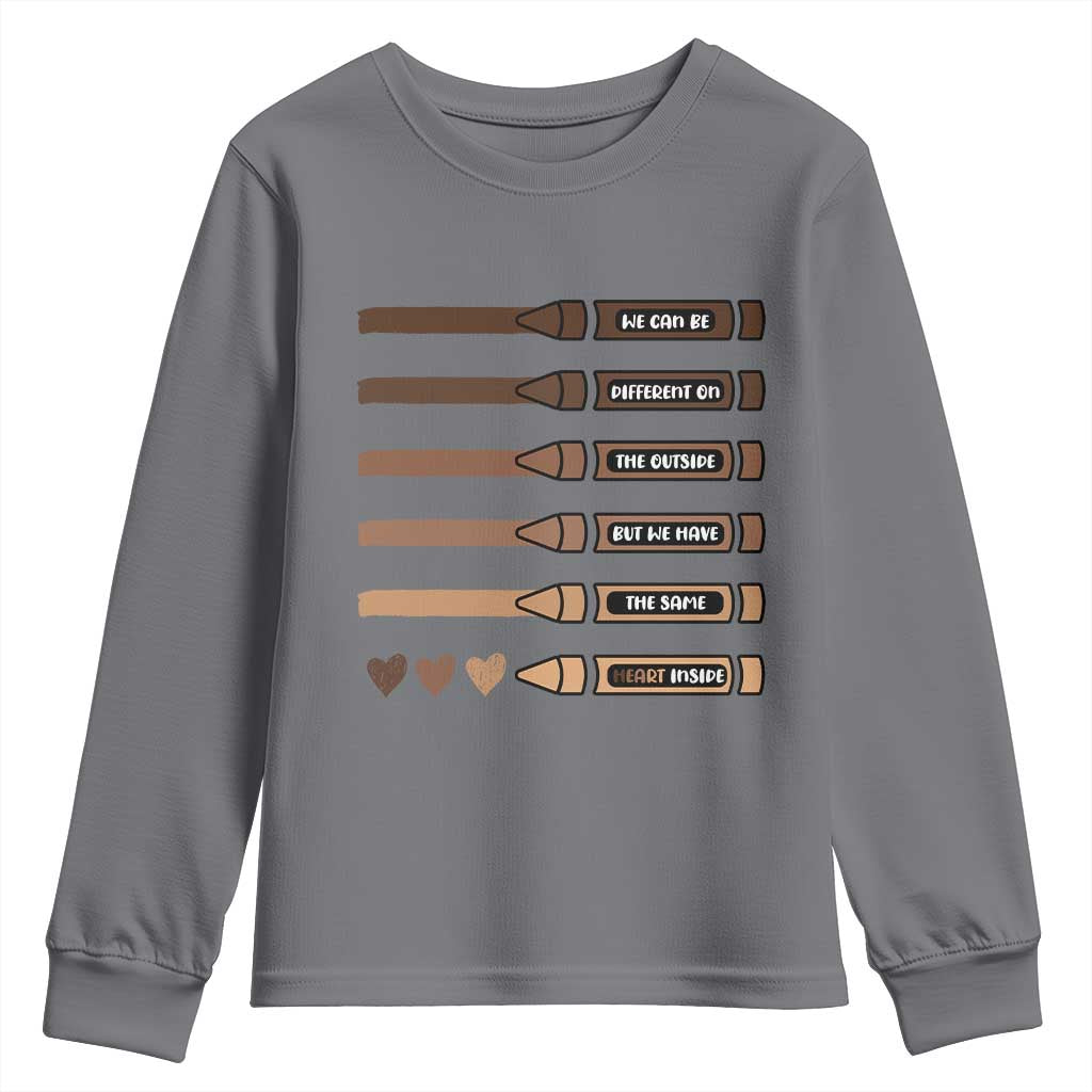 Melanin Black Teacher Youth Sweatshirt We Can Be Different On The Outside But We Have The Same Heart Inside TS11 Charcoal Print Your Wear