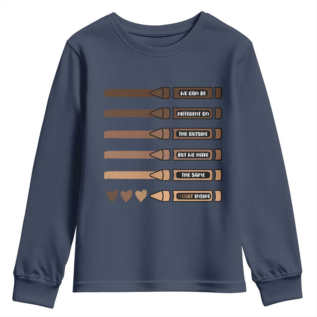 Melanin Black Teacher Youth Sweatshirt We Can Be Different On The Outside But We Have The Same Heart Inside TS11 Navy Print Your Wear