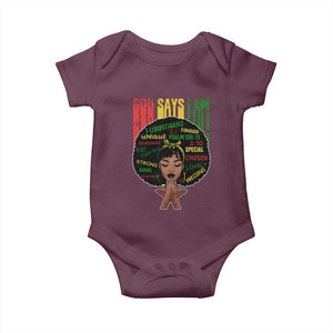 Proud Black African American Baby Onesie God Says I Am Black History Month Afro Girl TS11 Maroon Print Your Wear