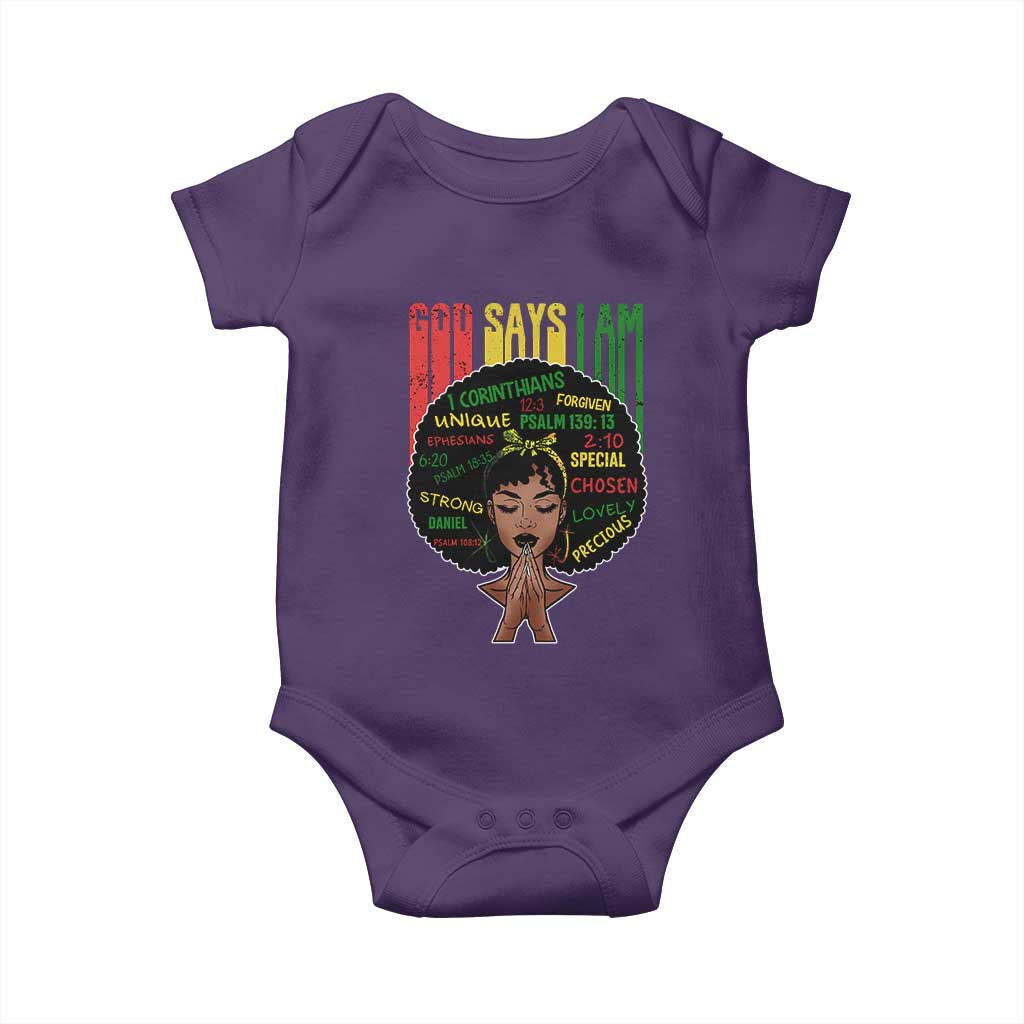 Proud Black African American Baby Onesie God Says I Am Black History Month Afro Girl TS11 Purple Print Your Wear