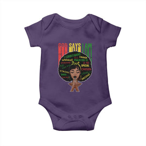 Proud Black African American Baby Onesie God Says I Am Black History Month Afro Girl TS11 Purple Print Your Wear