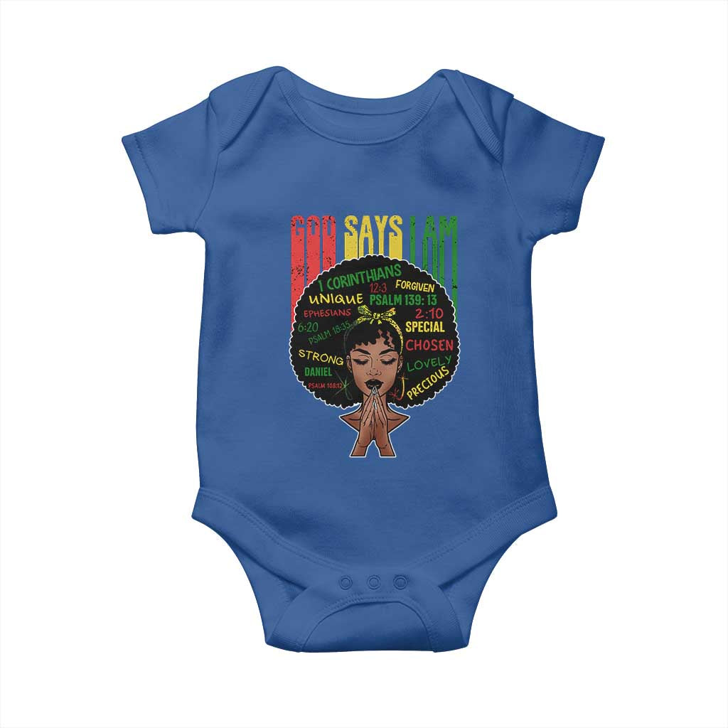 Proud Black African American Baby Onesie God Says I Am Black History Month Afro Girl TS11 Royal Blue Print Your Wear