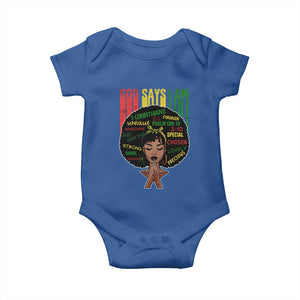 Proud Black African American Baby Onesie God Says I Am Black History Month Afro Girl TS11 Royal Blue Print Your Wear