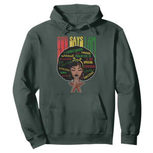 Proud Black African American Hoodie God Says I Am Black History Month Afro Girl TS11 Dark Forest Green Print Your Wear