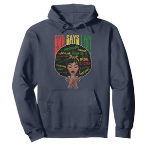 Proud Black African American Hoodie God Says I Am Black History Month Afro Girl TS11 Navy Print Your Wear