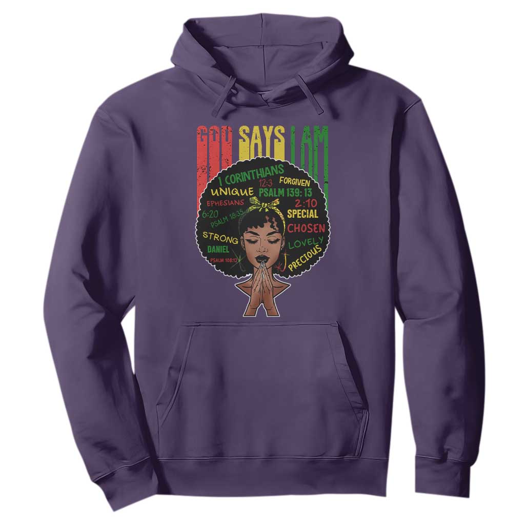 Proud Black African American Hoodie God Says I Am Black History Month Afro Girl TS11 Purple Print Your Wear