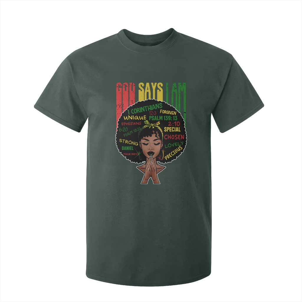 Proud Black African American T Shirt For Kid God Says I Am Black History Month Afro Girl TS11 Dark Forest Green Print Your Wear