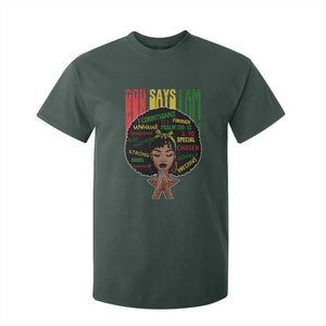 Proud Black African American T Shirt For Kid God Says I Am Black History Month Afro Girl TS11 Dark Forest Green Print Your Wear